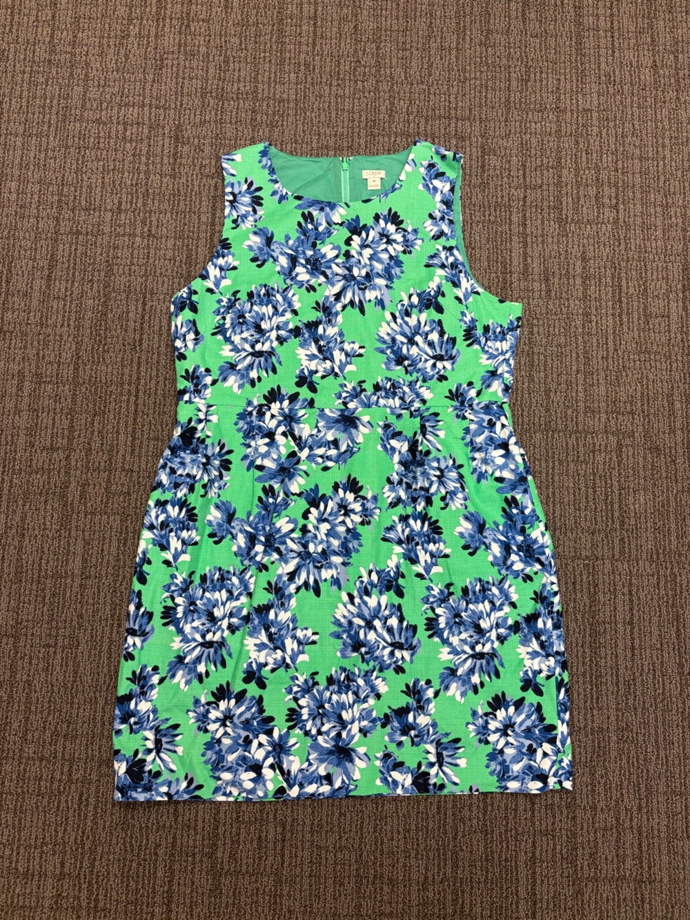 J. Crew Green Floral Dress with Blue & White Blooms